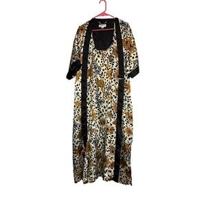 VTG Contessa Di Roma Medium Robe & Nightgown Set Cheetah Floral